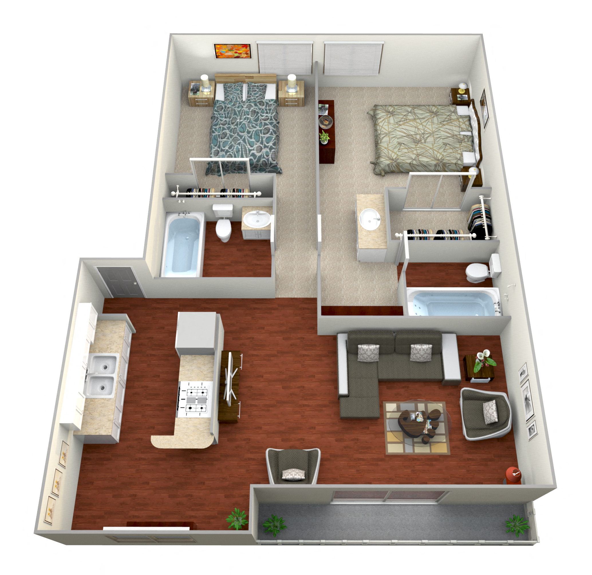 Floor plan for 2 beds, 2 baths, 1250 sqft